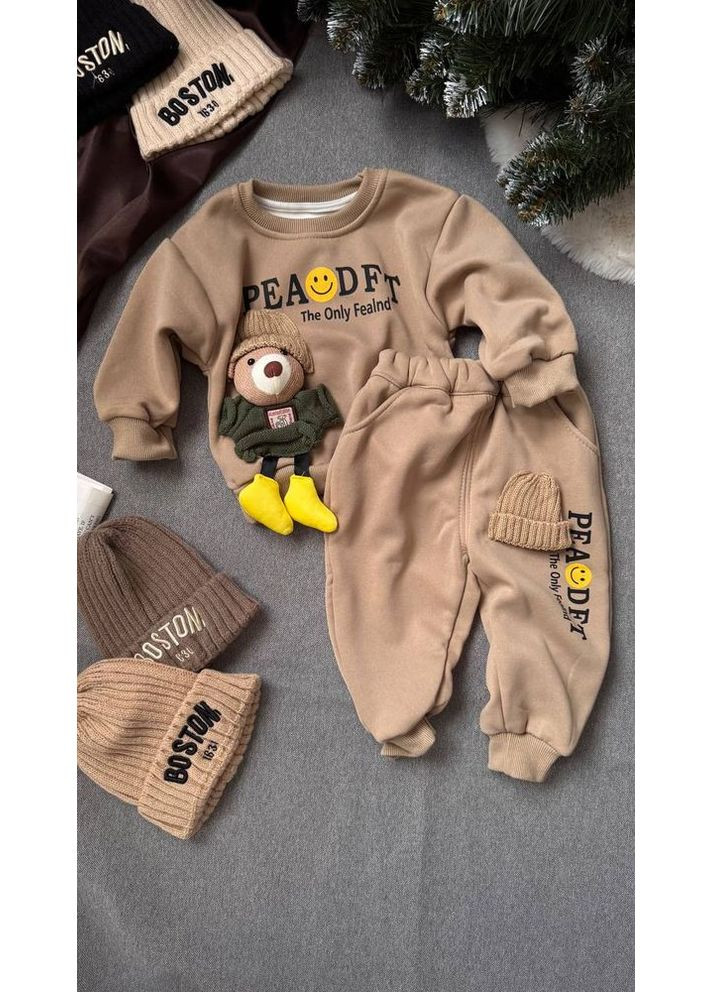 Коричневий зимній утеплений костюм з ведмедиком 10647 No Brand
