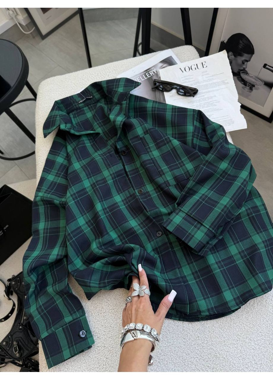 Зеленая повседневный, кэжуал рубашка в клетку No Brand с длинным рукавом