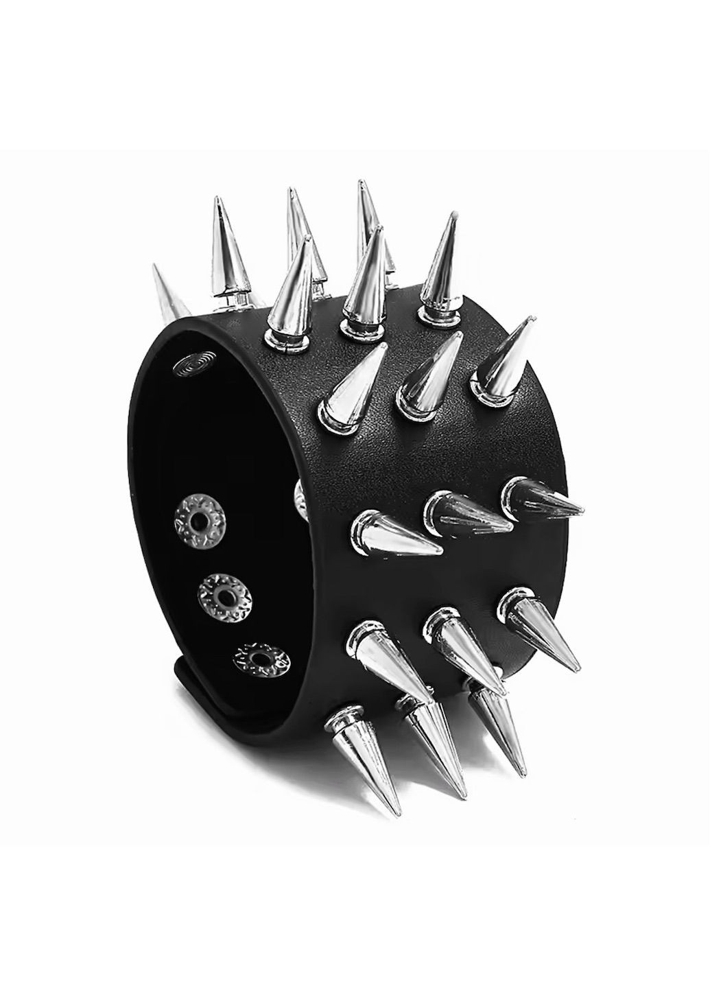 Браслет широкий на руку з екошкіри "Шипи великі 3 ряди" на кнопках No Brand Браслет (303928625)