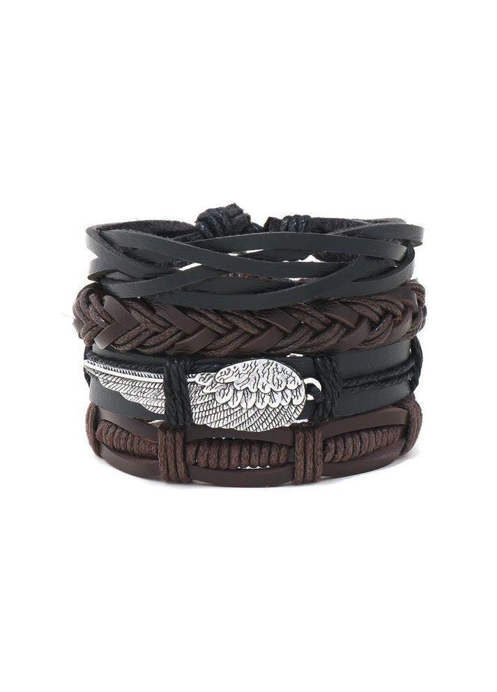 Набор плетеных кожаных мужских браслетов универсального размера крыло (NR0516) No Brand (306559638)