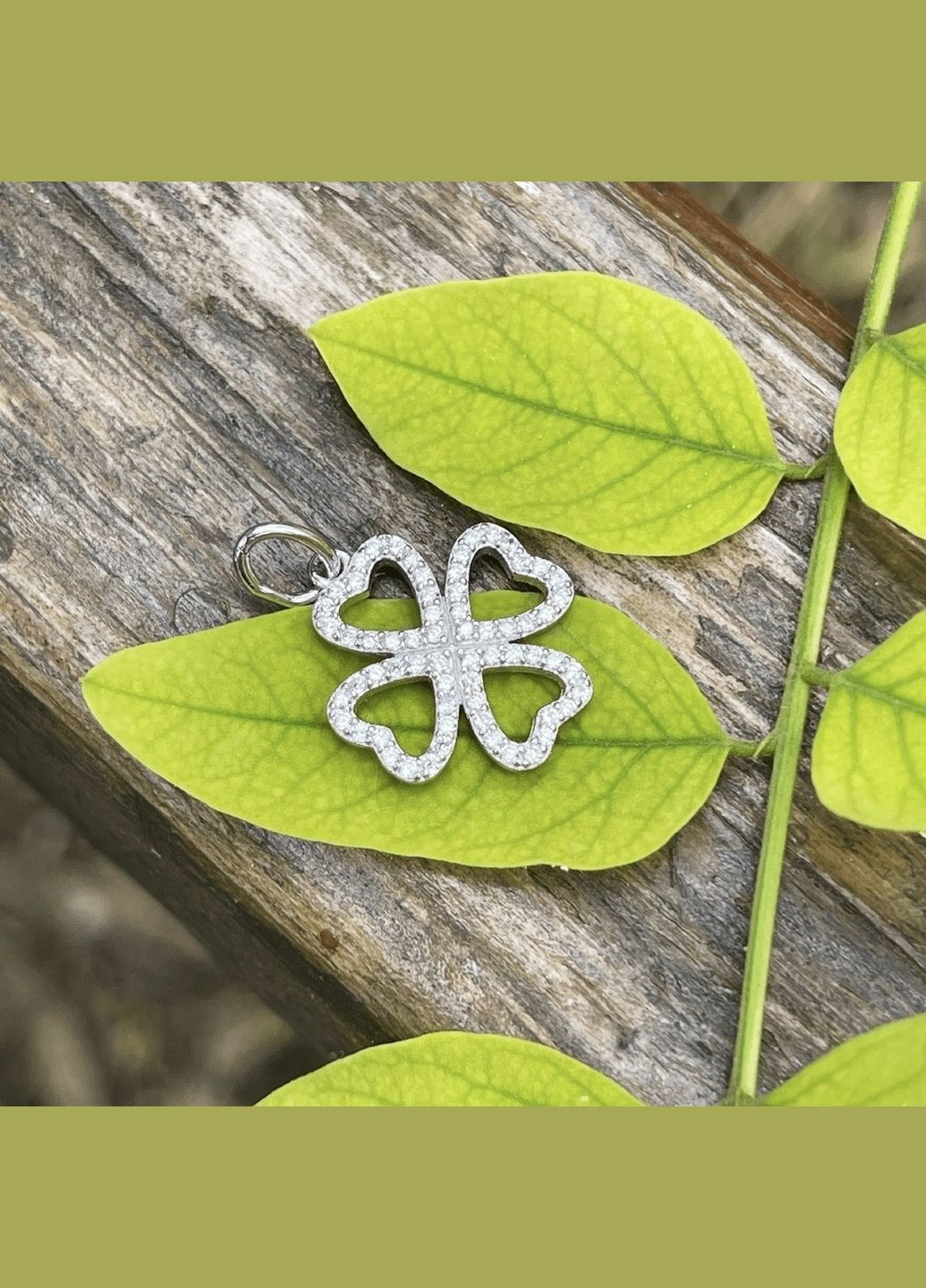 Срібна Підвіска кулон Конюшина з Білими каменями Чотирилисник срібло 925 проби Родоване п2ф/3000 No Brand (306743442)