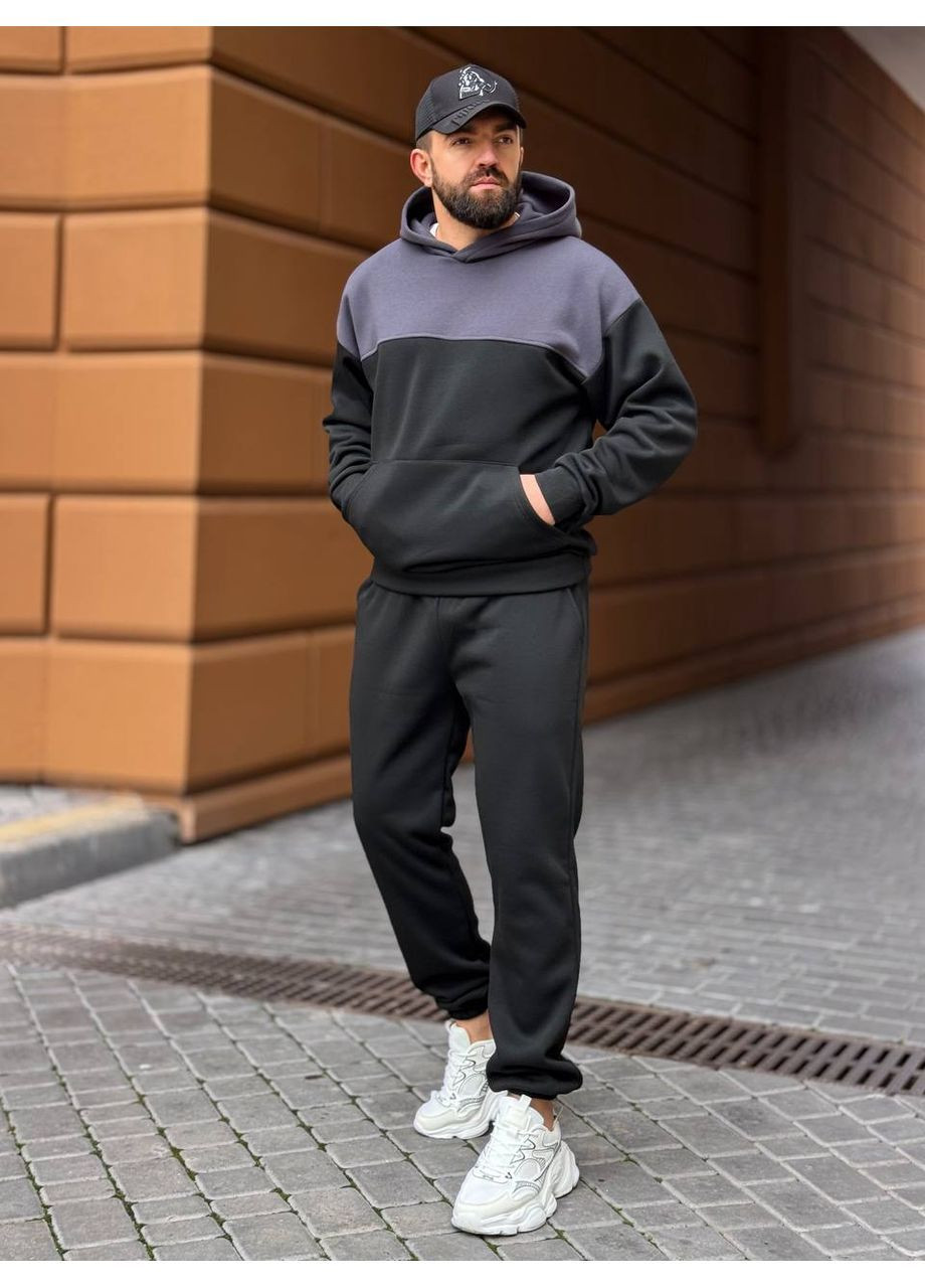 Черный мужской теплый костюм из тринитки брючный No Brand