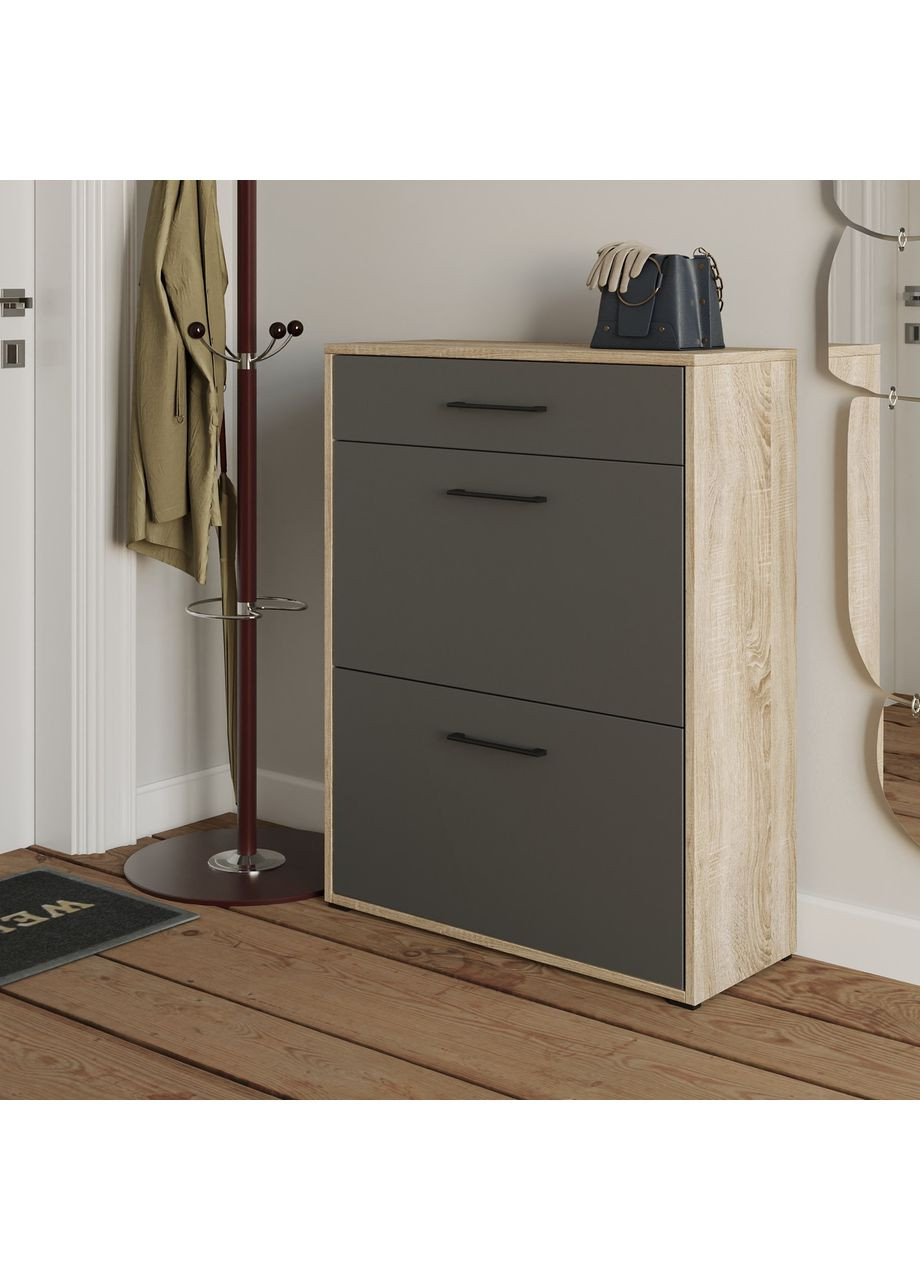 Тумба для обуви в прихожую на 2 ячейки и ящик MT-207 700*920*280 дуб сонома/антрацит No Brand (358928378)