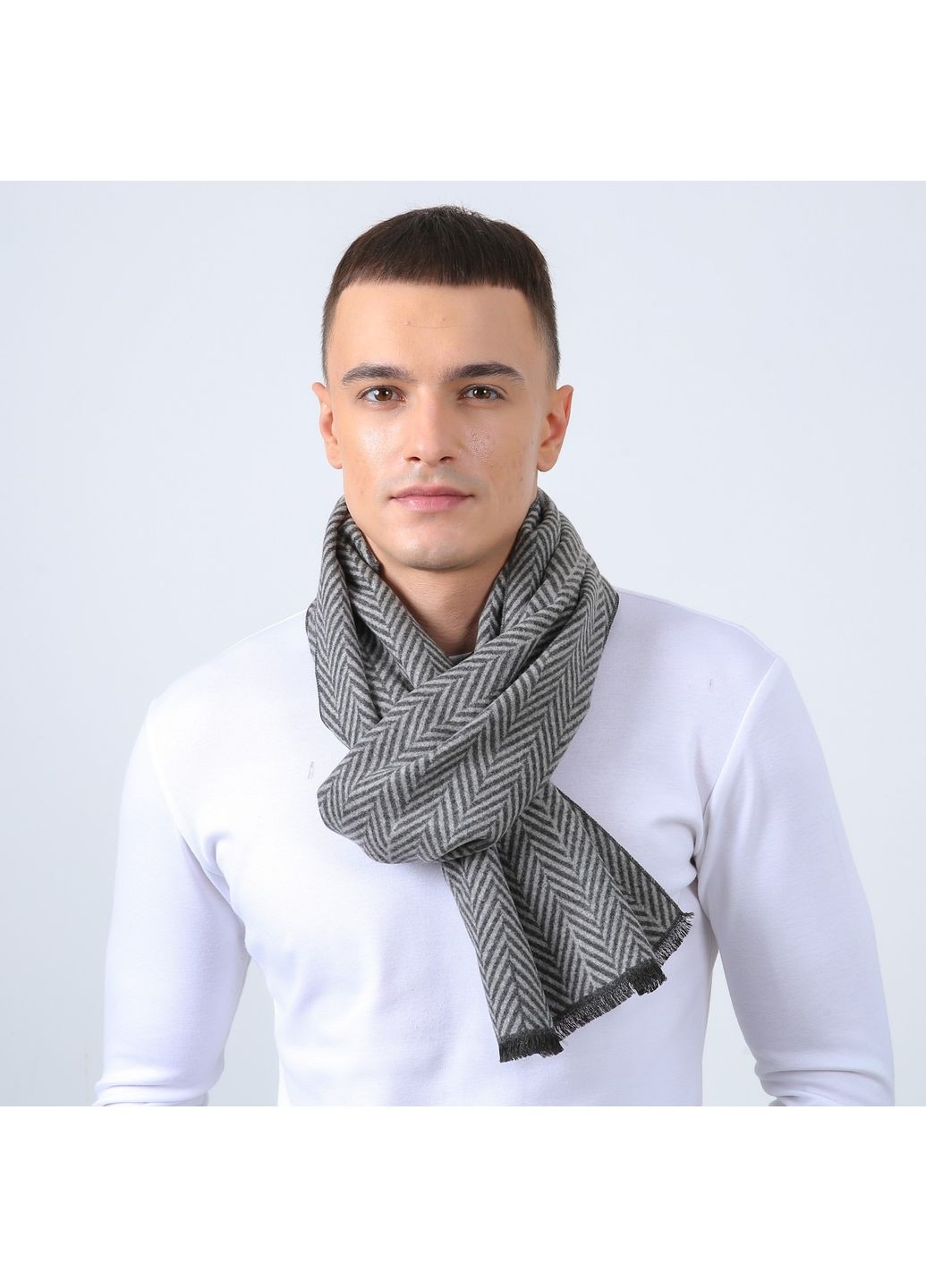 Шарф чоловічий ялинка кашемір сірий ФЕРБ 883-130 LuckyLOOK 883-130M (352690948)