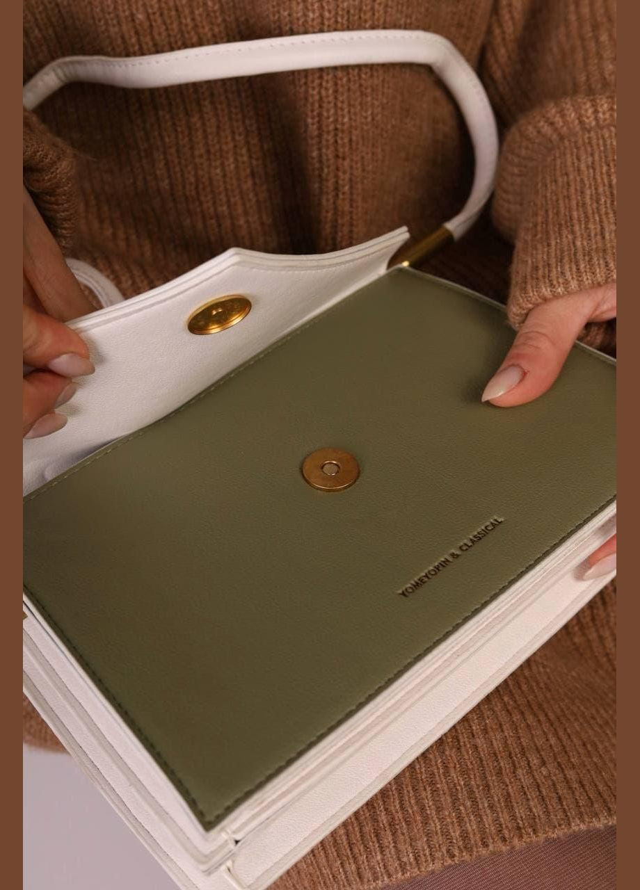 Сумка женская белая с зеленым код 7-99010 Уценка (читайте описание) PTR No Brand (317763331)