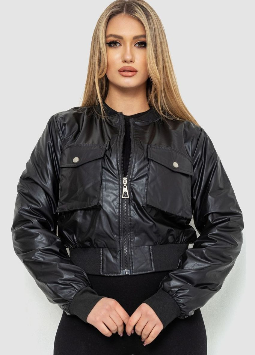 Черная демисезонная куртка женская из экокожи короткая, цвет черный, Ager