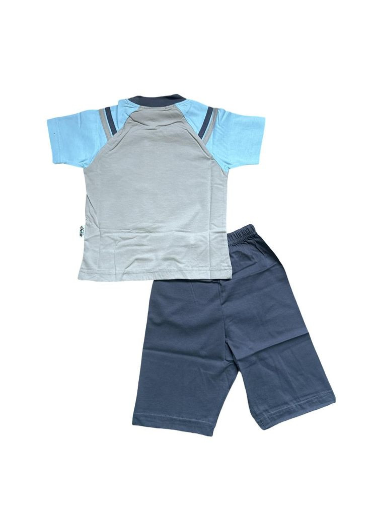 Серо-синяя всесезон пижама детская (футболка + шорты) (турция) 3-10 лет 98-140 см сине-серый (0491) футболка + шорты Oztas