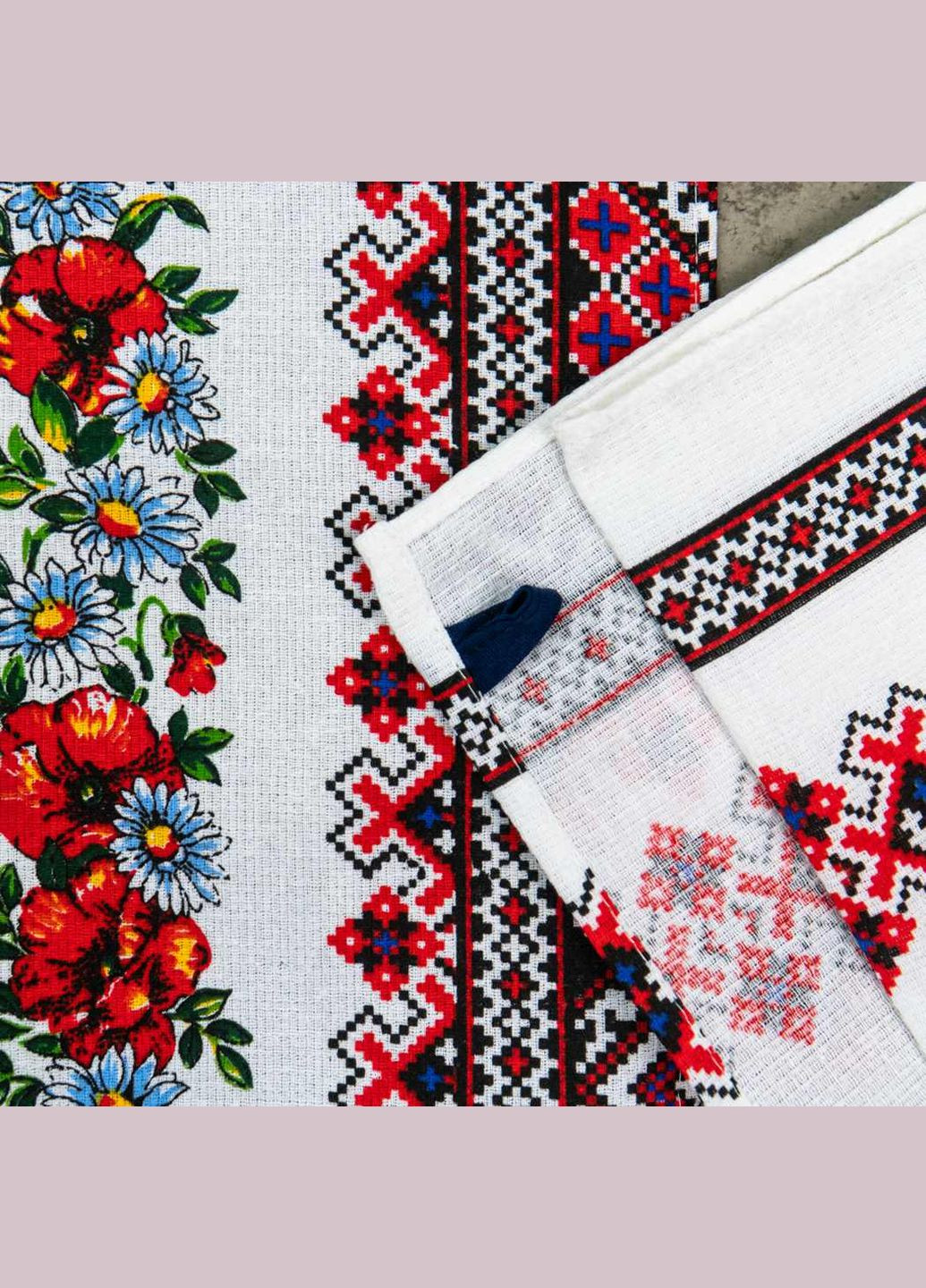 GM Textile рушник вафельний з принтом вишивки та червоними квітами 35х61см 180г/м2 (різнокольоровий) комбінований виробництво - Узбекистан