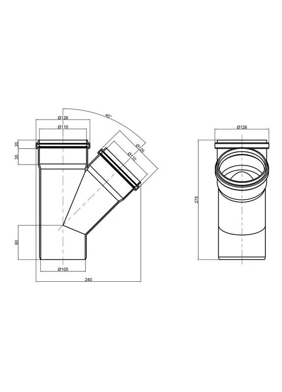 Тройник PPR канализационный 110, 45° TASTRPP45110 TA Sewage SD00034434 (385683542)