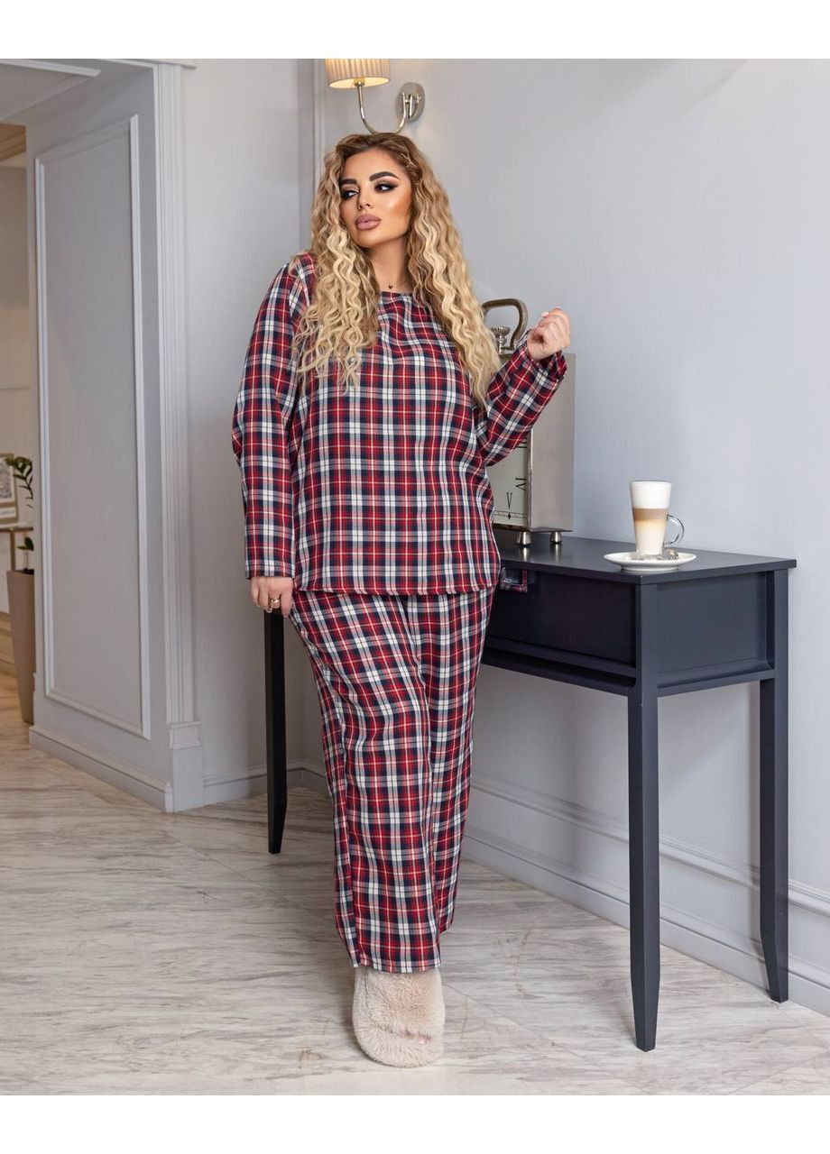 Красная всесезон пижама женская в клетку теплая со штанами кофта + брюки No Brand