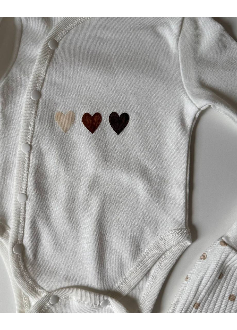 Молочний демісезонний набір боді, повзунята та шапочка-вузлик інтерлок Flamingo