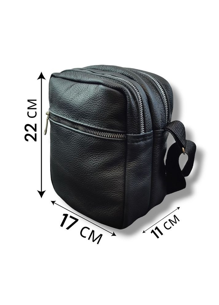 Сумка месенджер із натуральної шкіри, чоловіча велика сумка на 4 кишені з чорною блискавкою Trend (294336956)
