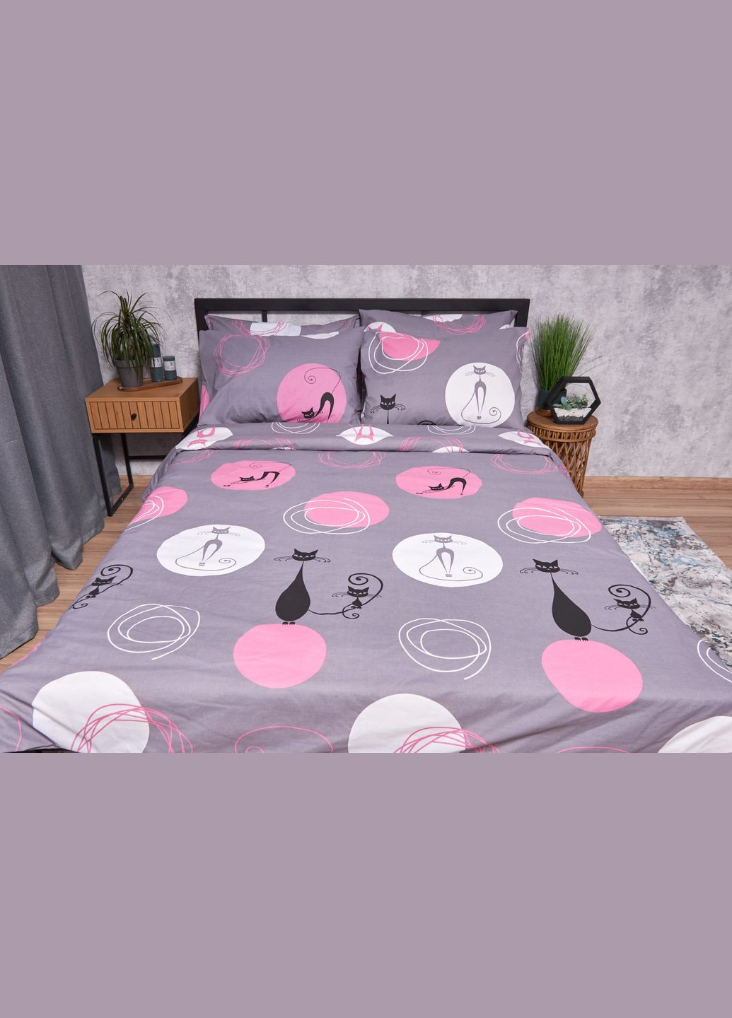Комплект постільної білизни Бязь Gold Люкс «» сімейний 143х210х2 наволочки 4х70х70 (MS-820002642) Moon&Star Mauve Cats (286762526)