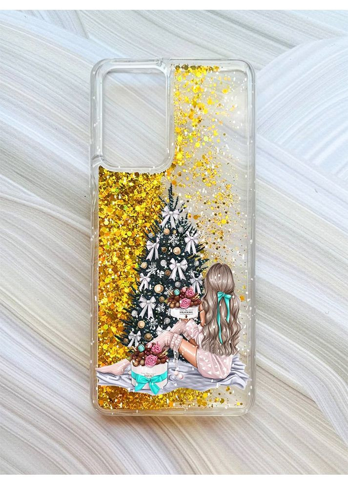 Чохол з плаваючими блискітками на Xiaomi Redmi Note 10 Pro/10 Pro Max Золотий Дівчина біля ялинки (принт 139) CASE CONTROL (362968844)
