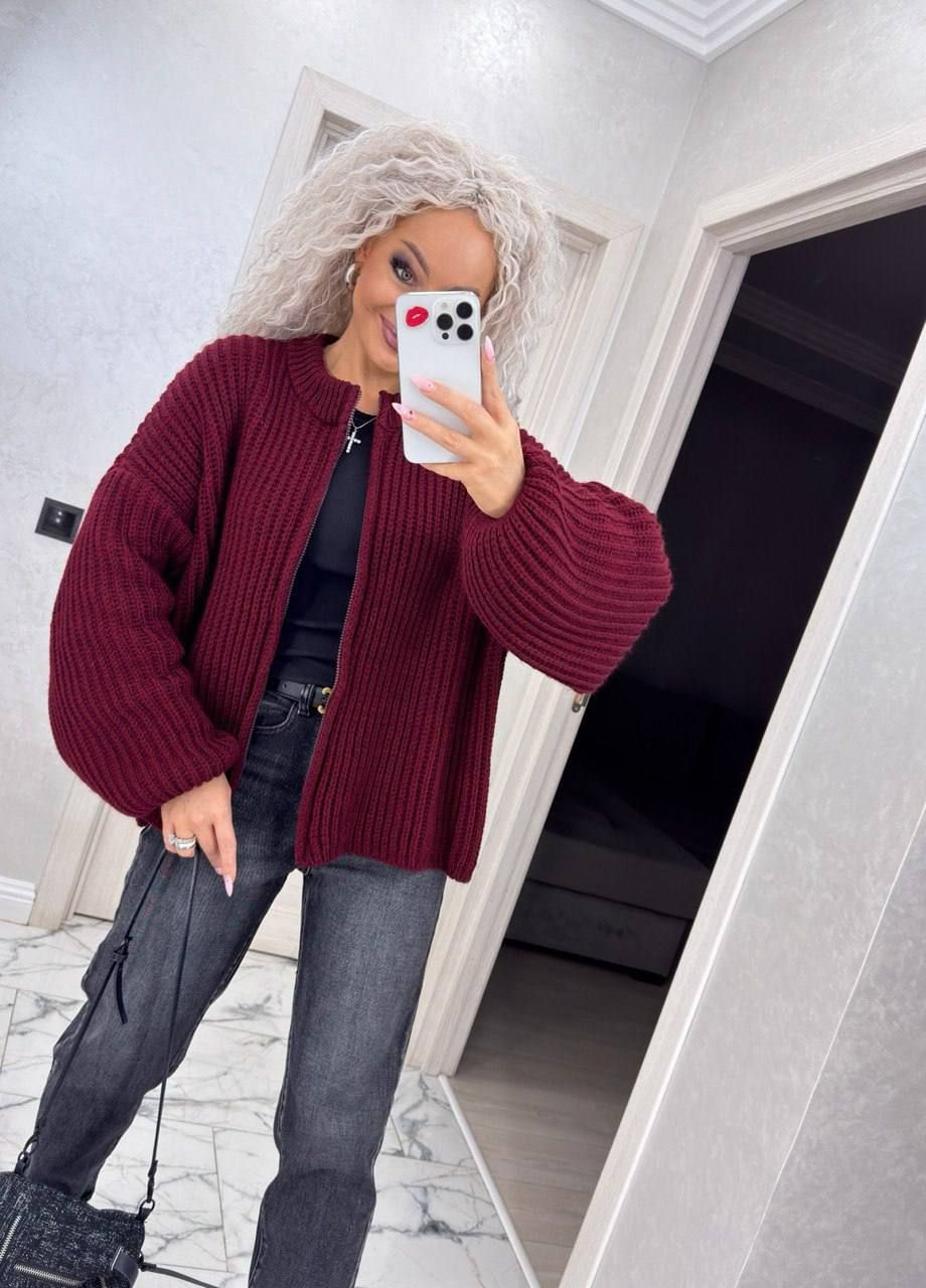 Бордовый демисезонный жакет вязка Garna