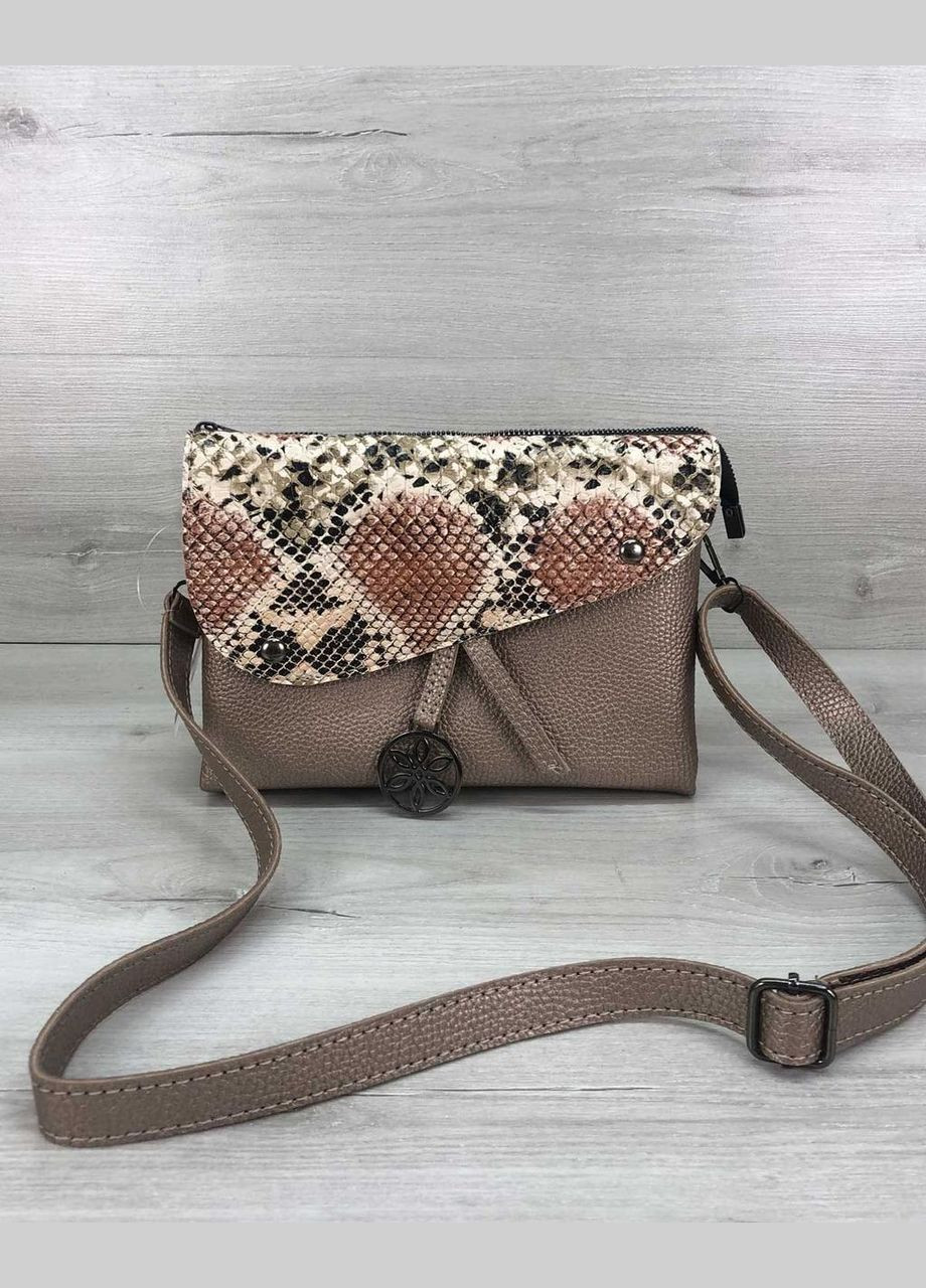 Женская сумка клатч через плечо со вставкой под змеиный принт «Этель» золотого цвета WeLassie (298920950)