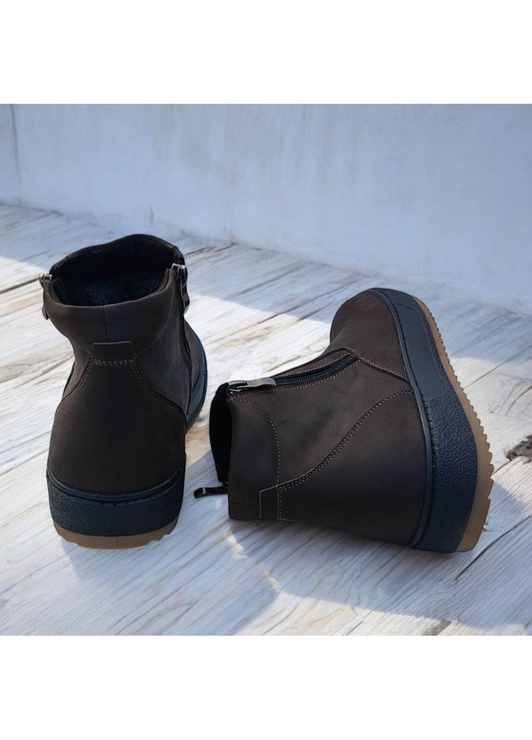 Зимові шкіряні черевики чоловічі коричневі на блискавку, з натуральної шкіри на хутрі, чоловіче взуття на зиму 40-46 No Brand (308070694)