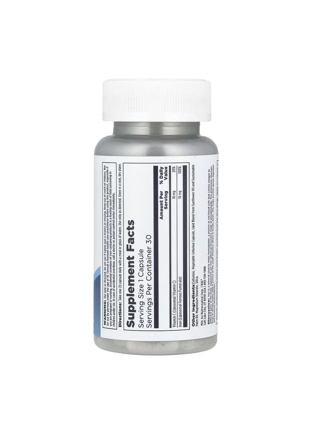 Добавка железа для женщин Липосомальное железо 18 мг веганская 30 капсул без глютена KAL (367956138)