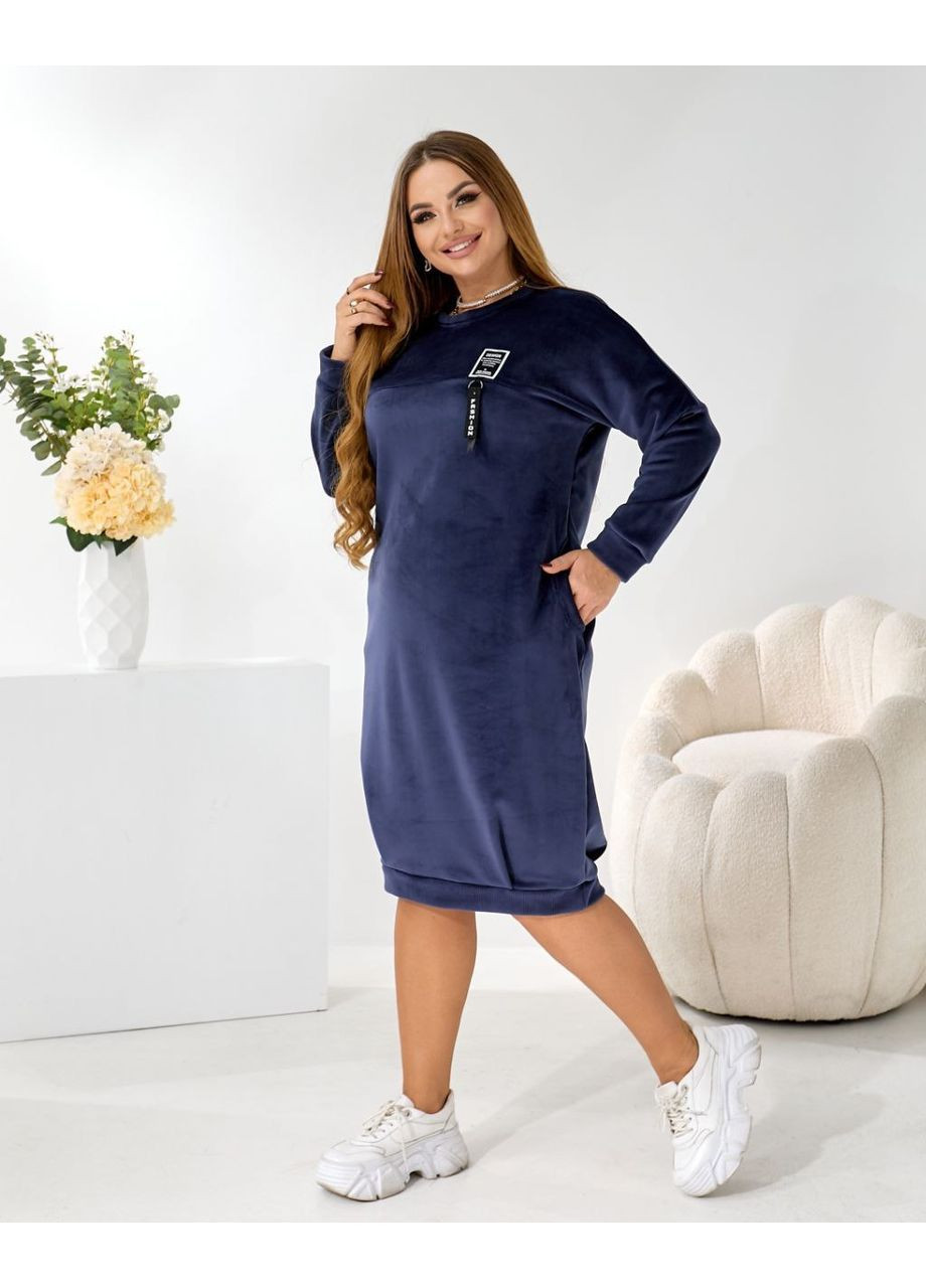 Синя повсякденний, кежуал жіноча сукня великих розмірів тепла Style Point однотонна