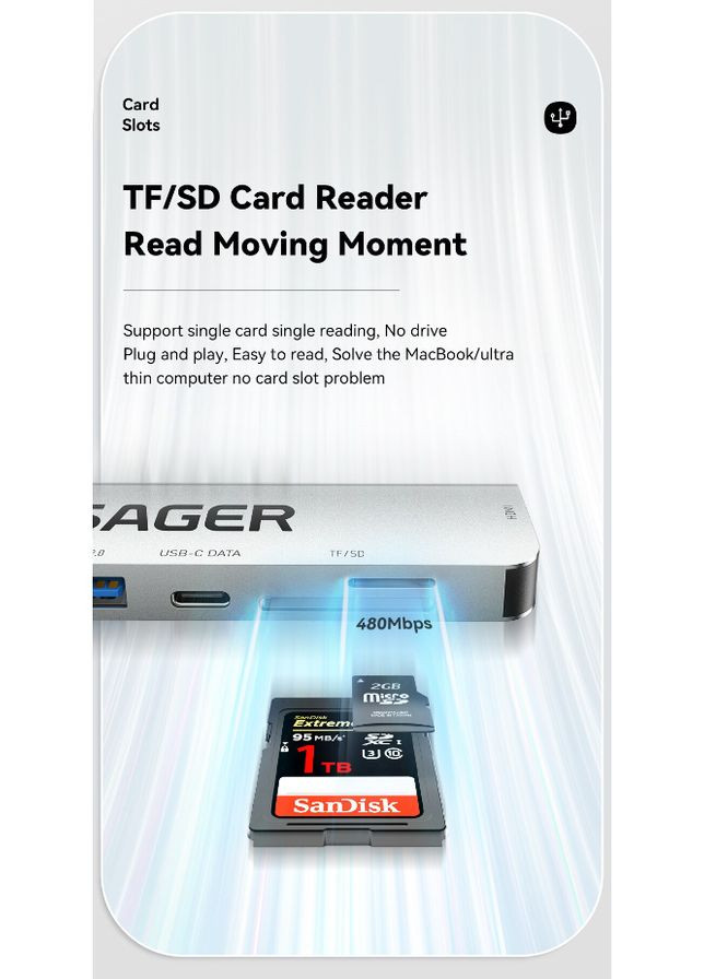 USBхаб 7 в 1 60W (Type-C 3.1 to 4K HDMI/SD/TF Card/PD Fast Charge) Essager (300523881)