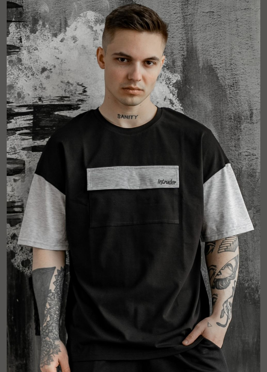 Чорна футболка чоловіча "" чорно-сіра з коротким рукавом Intruder FreeDom
