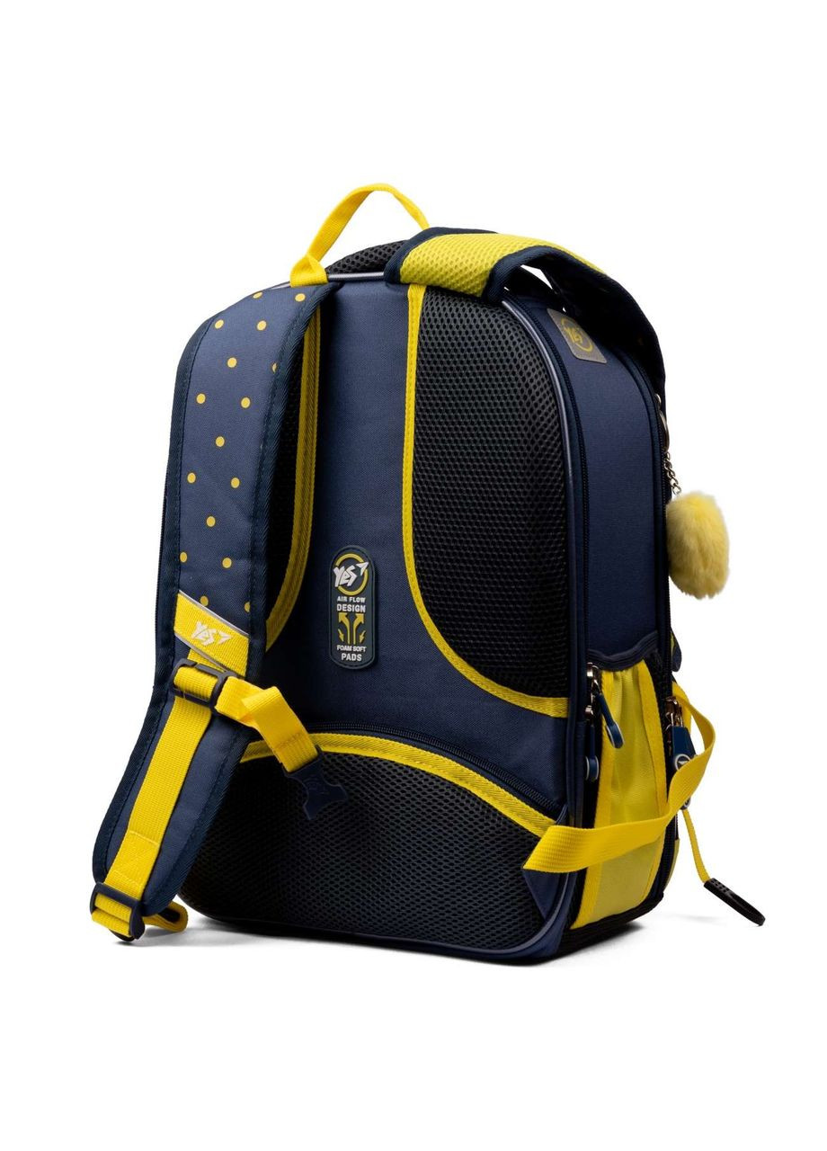 Школьный рюкзак, каркасный, два отделения, фронтальный карман, размер: 39*29*15 см, серо-желтый Kitty Yes (293510904)