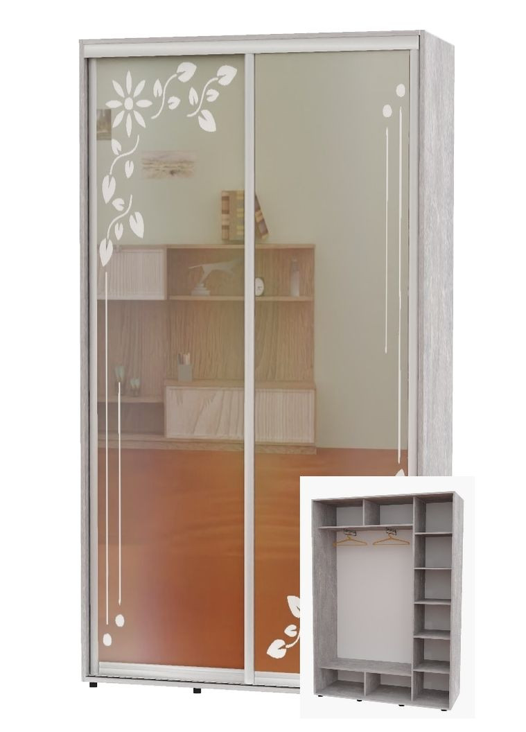 Шафа-купе дводверна 160*45*230 Індастріал Дзеркало з піскострумним малюнком Алекса (360434059)