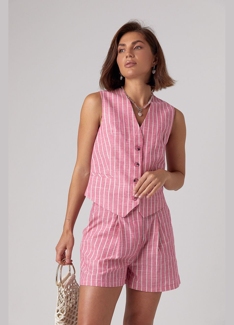 Жіночий літній костюм з шортами та жилетом у смужку - рожевий колір XL (sku_9821) No Brand (327819942)