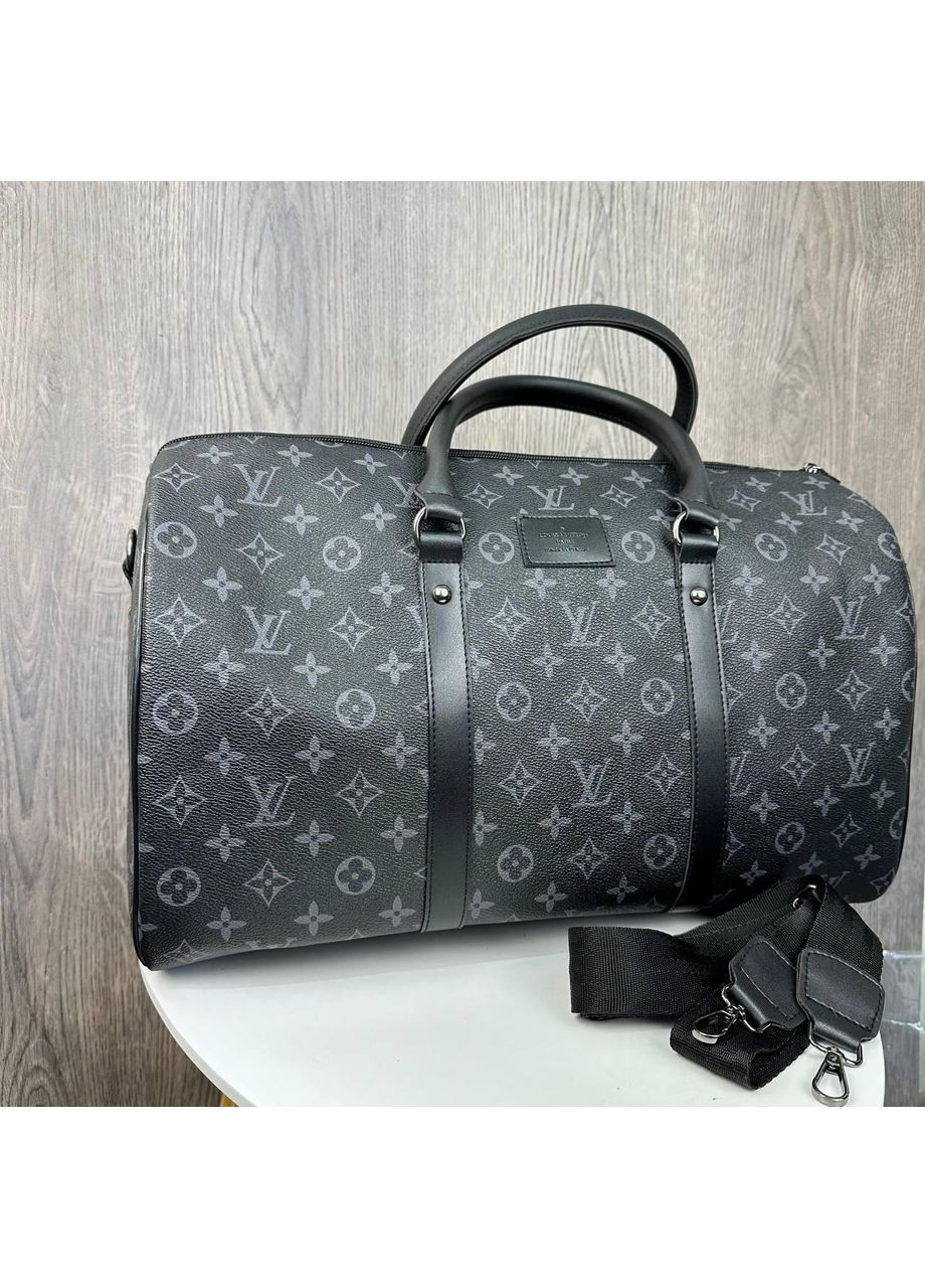 Дорожня сумка для ручної поклажі з екошкіри чорна для чоловіків та жінок середня сумка для поїздок та подорожей ProDobro (363221521)