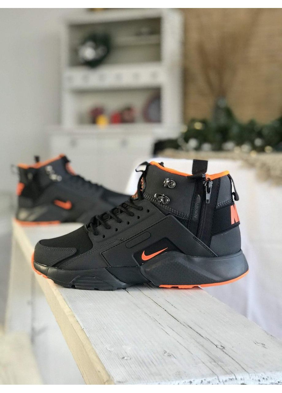 Черные демисезонные кроссовки мужские nike air huarache black orange найк аир No Brand
