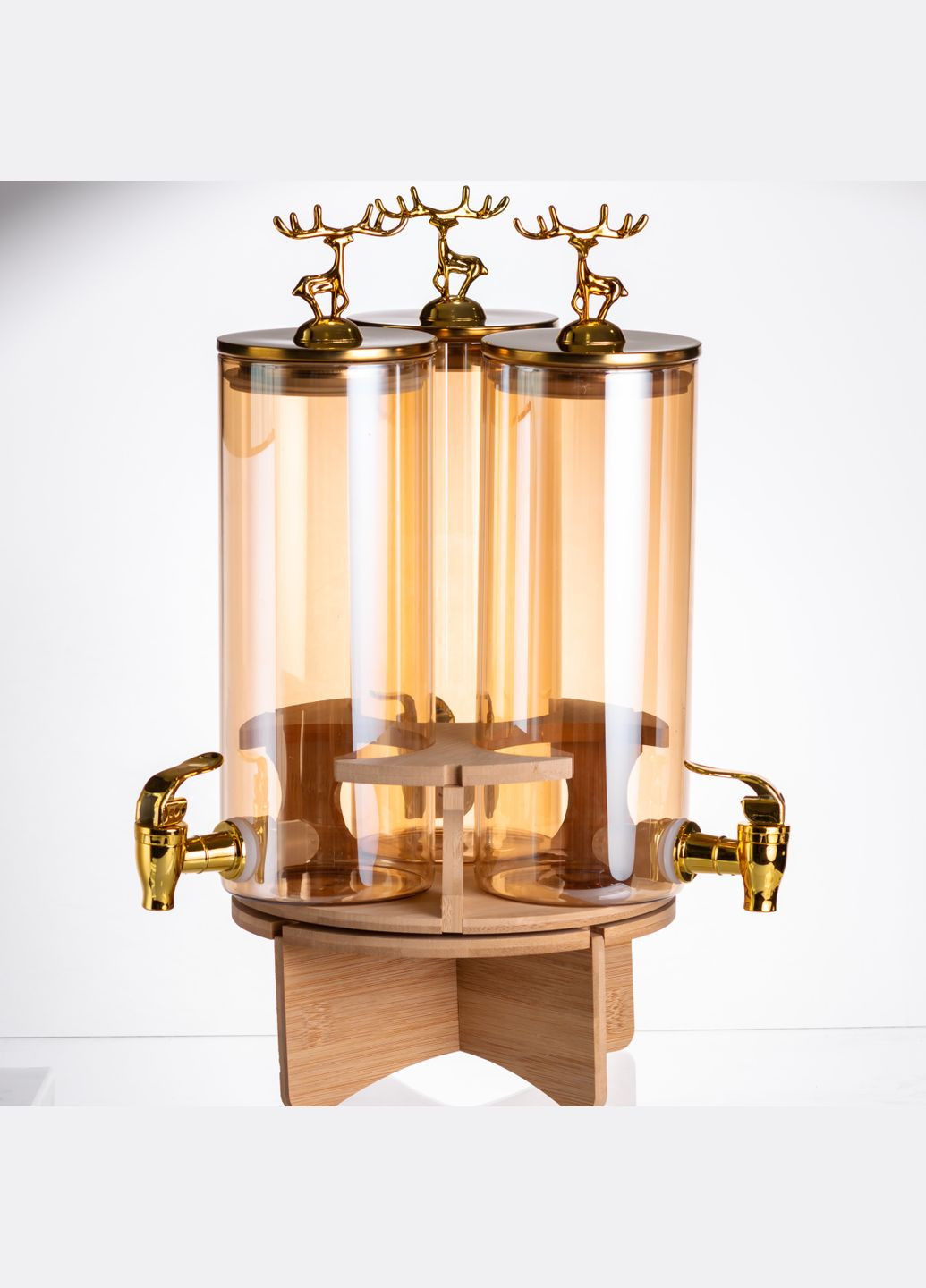 Диспенсер для напитков тройной 5,5 л на бамбуковой подставке Happy Life (336964326)