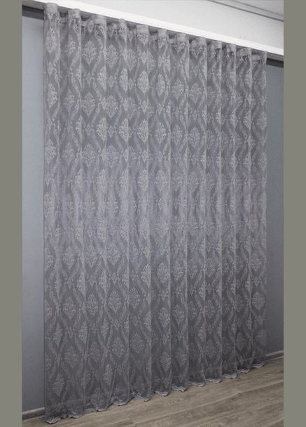 Тюль готовый серый жаккард на тесьме "Корона", ширина 300 см, высота 260 см. No Brand (294207711)