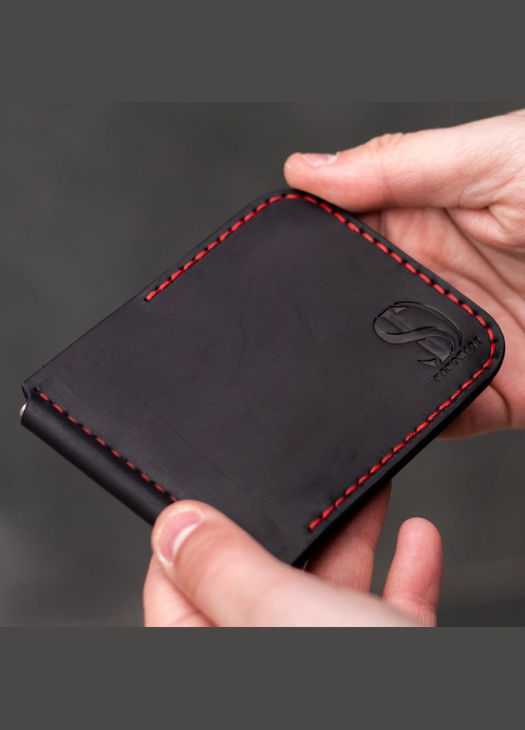 Кожаный зажим для купюр Prime на магнитных кнопках цвет черный с красной нитью SD Leather (267230683)