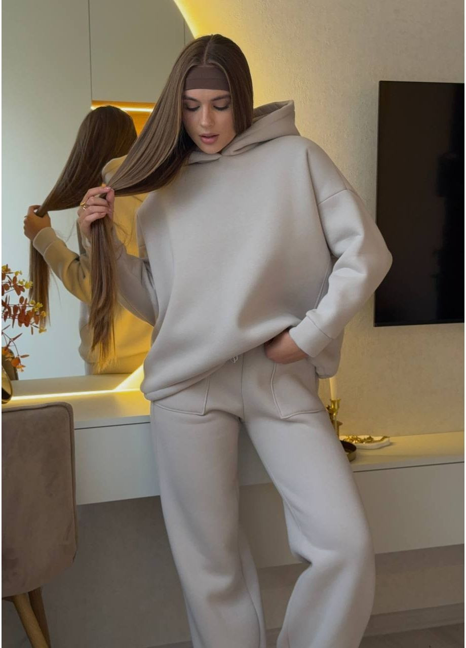 Базовый костюм турецкая трехнить Пенье на флисе, объемный худые, брюки прямого кроя Україна (363975939)