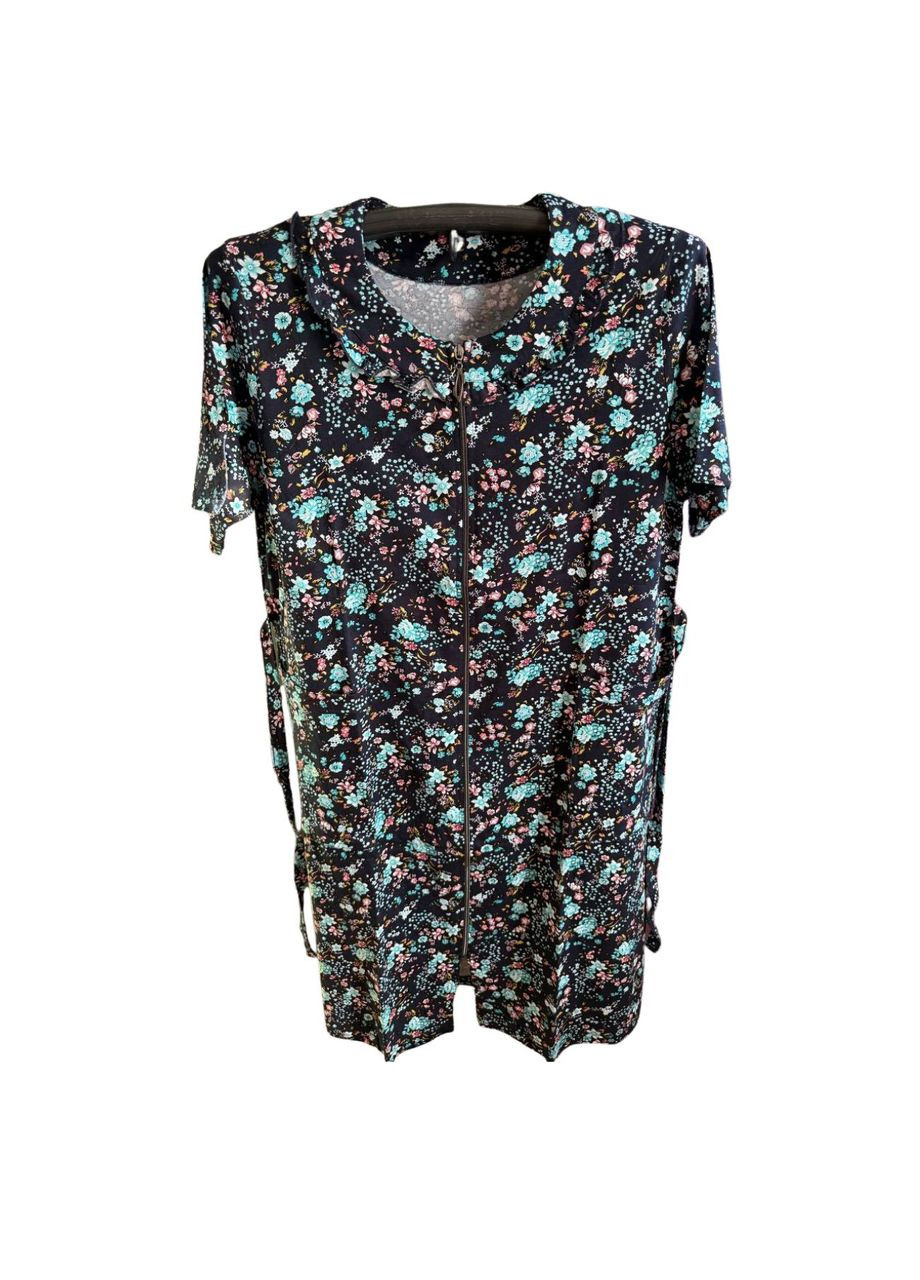 Халат женский хлопковый черный Цветы W3337-2 Samo (344589634)