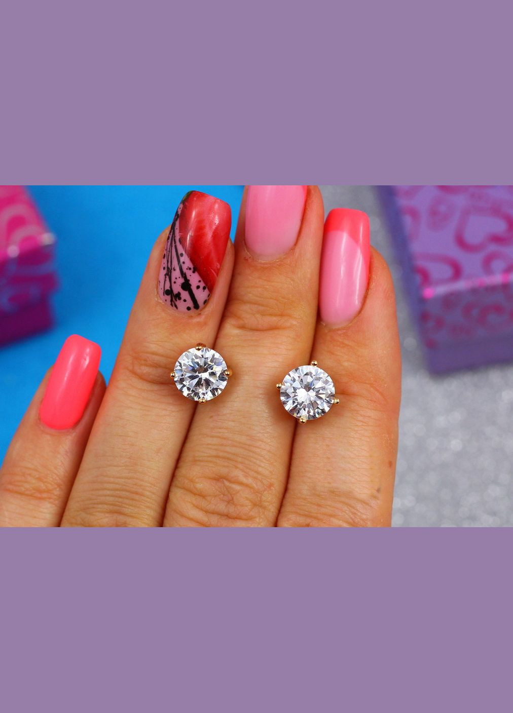 Сережки гвоздики з каменем на чотири кріплення 8 мм золотисті Xuping Jewelry (316607122)