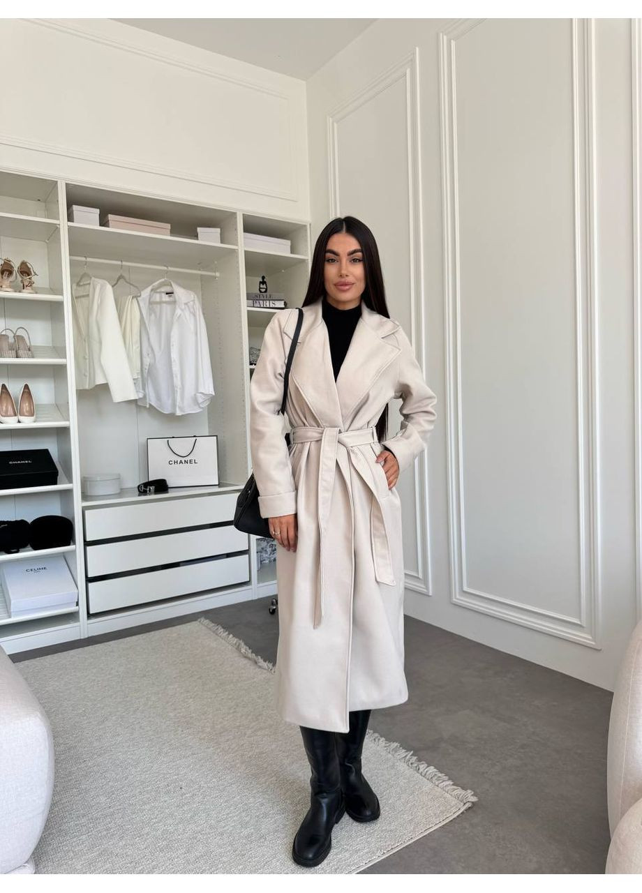 Бежеве демісезонне Жіноче пальто з турецького кашеміру — елегантність, тепло та трендовий стиль (заміри в описі) DK/DL Мода без кордонів