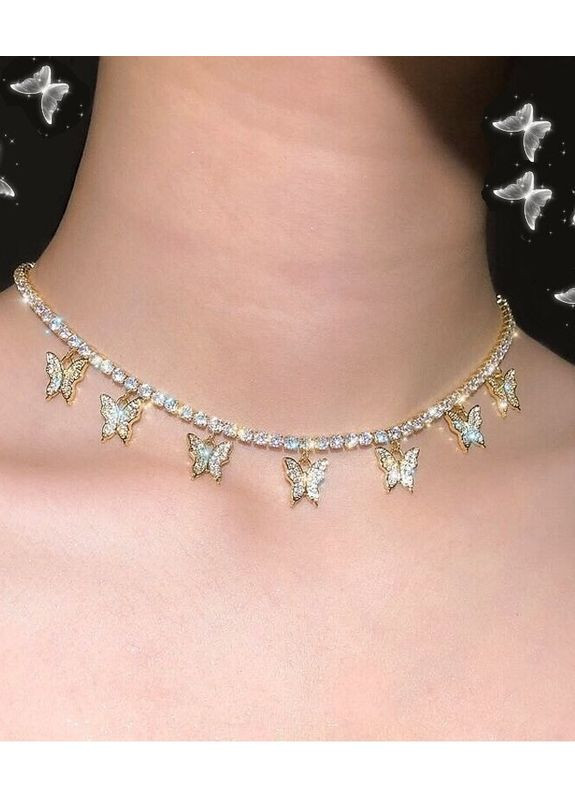 Золотистое ожерелье колье бабочки в стразах, 4588 No Brand (349731970)