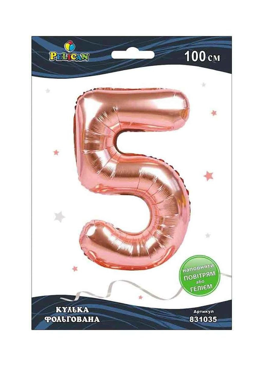 Кулька фольгована цифра 5 РОЖЕВЕ ЗОЛОТІ 100 см. 831035 ТМ PELICAN (327429693)