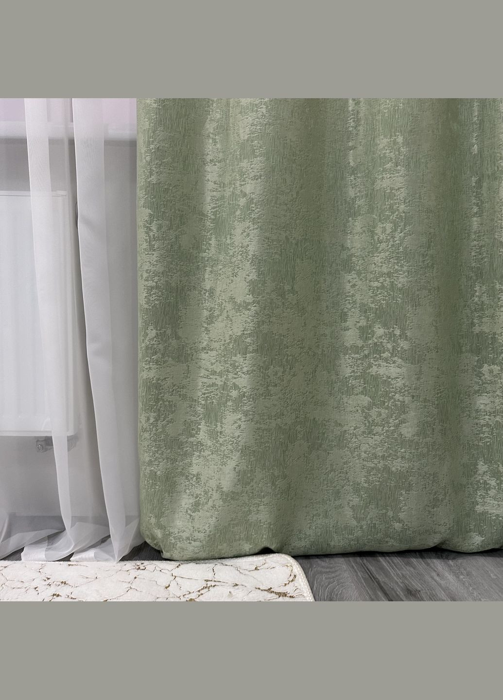 Жакардові штори з мармуровим візерунком 2шт 1.5×2.7 м, тасьма 6 см, середнє затемнення, салатового кольору. No Brand (331619160)