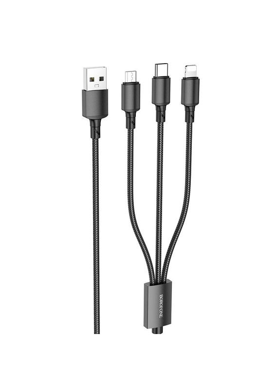 Кабель 3в1 MicroUSB (Android) + Type-C (Android) + Lightning (iPhone) 3in1 BX72 |1m, 2A| Чорний Borofone (337351432)