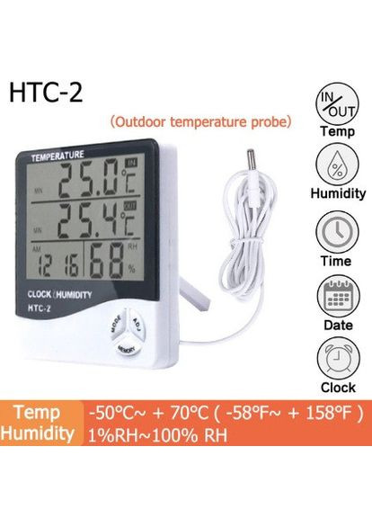 Електронний цифровий термометр термогігрометр з будильником HTC-2 Білий Ketotek (297869150)