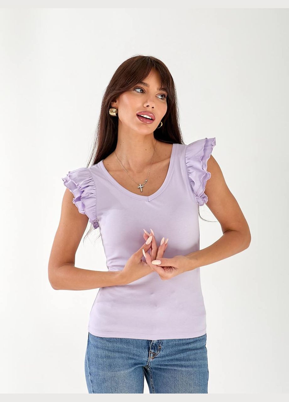 Жіноча бавовняна футболка з рюшами Fashion - (334016610)