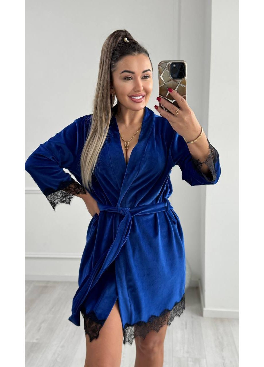 Халат 7006 велюр з мереживом та поясом Україна (369589106)