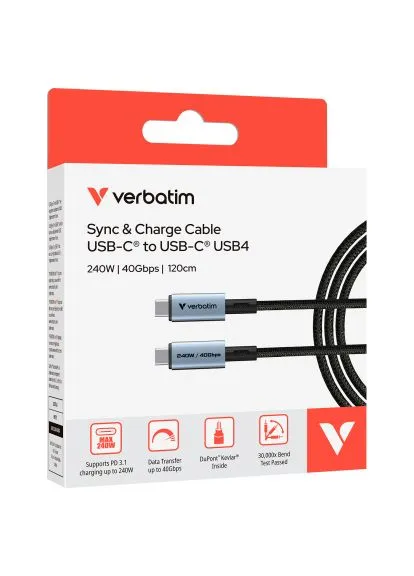 Дата кабель (31847) Verbatim USB-C to USB-C 1.2m 240W black (388713641)