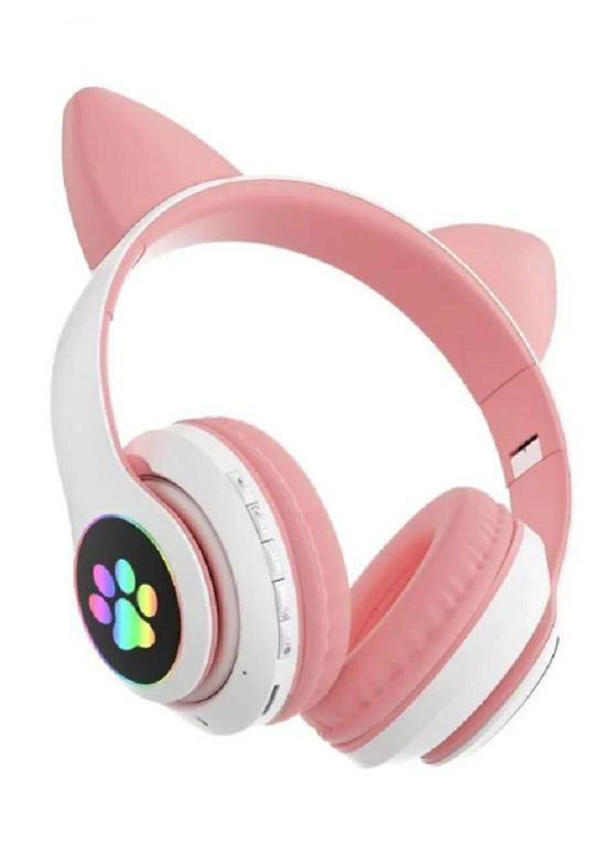 Наушники Беспроводные детские MP3 с кошачьими ушками с подсветкой LED Розовые Cat stn-28 (282957008)