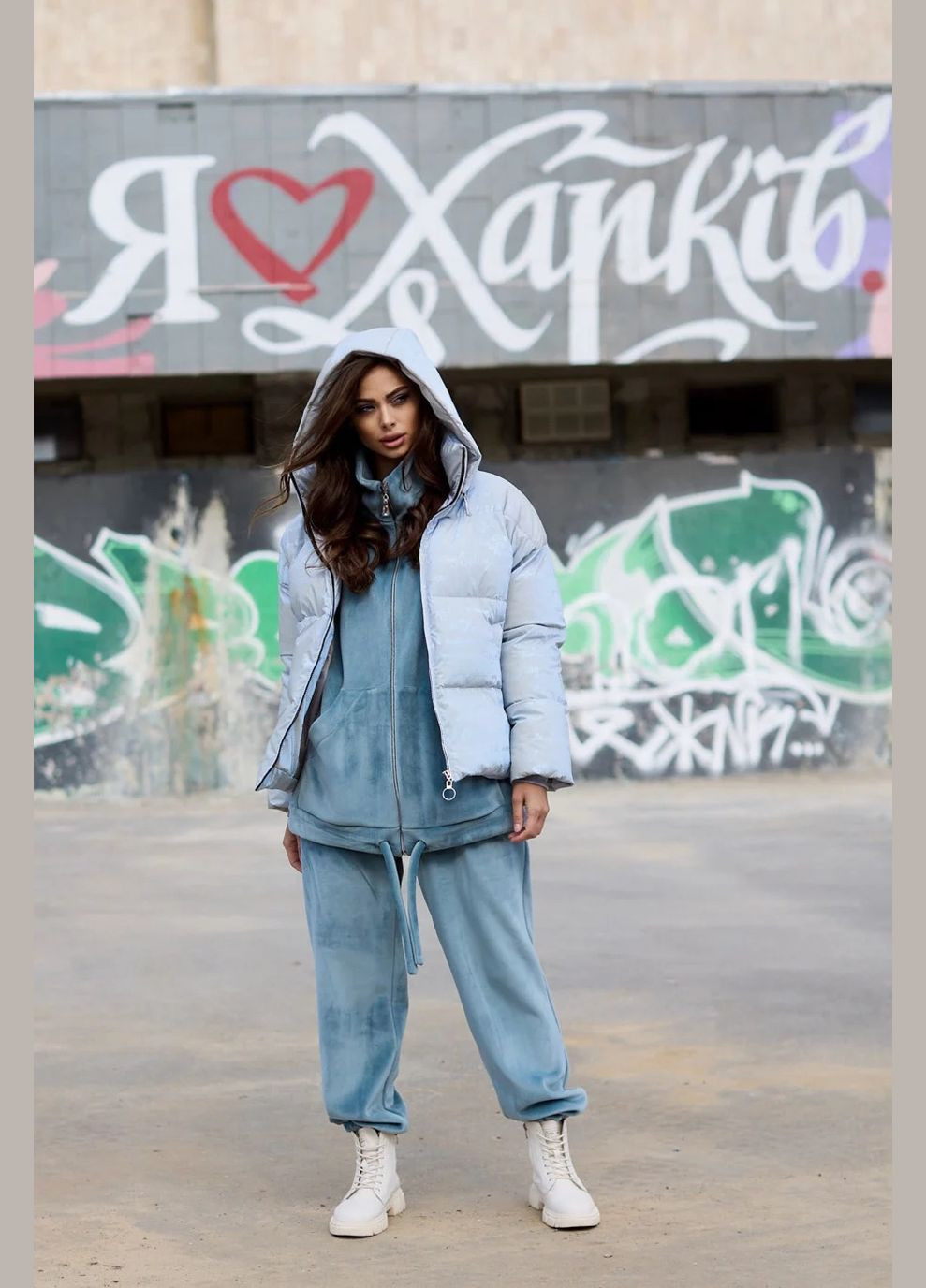 Голубая демисезонная куртка пуховик Seventeen