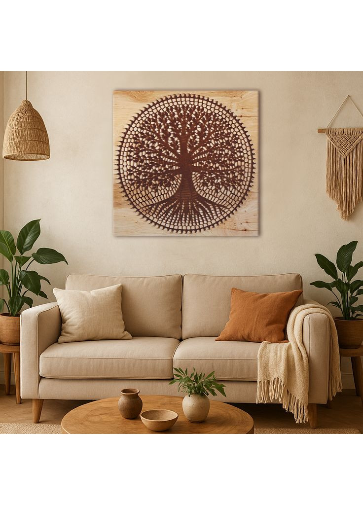 Мандала рода "Дерево жизни" – вязаная картина ручной работы, 60×60 см, деревянный артборд Dream Studio (363057542)