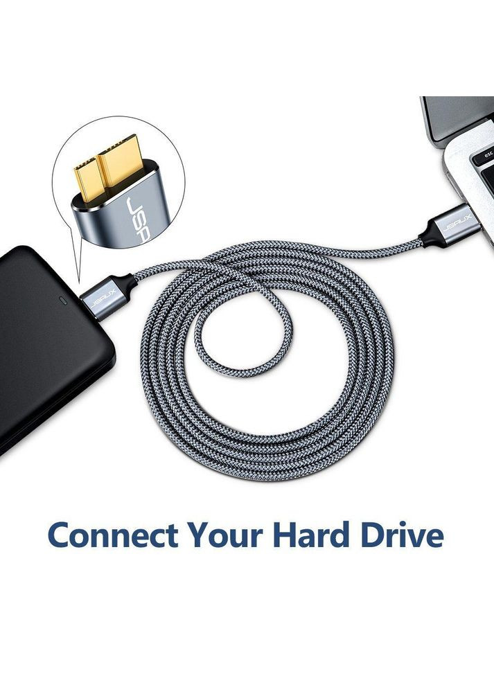 Кабель USB 3.0 USB A Male to Micro B Male 2м grey Jsaux (308849294)