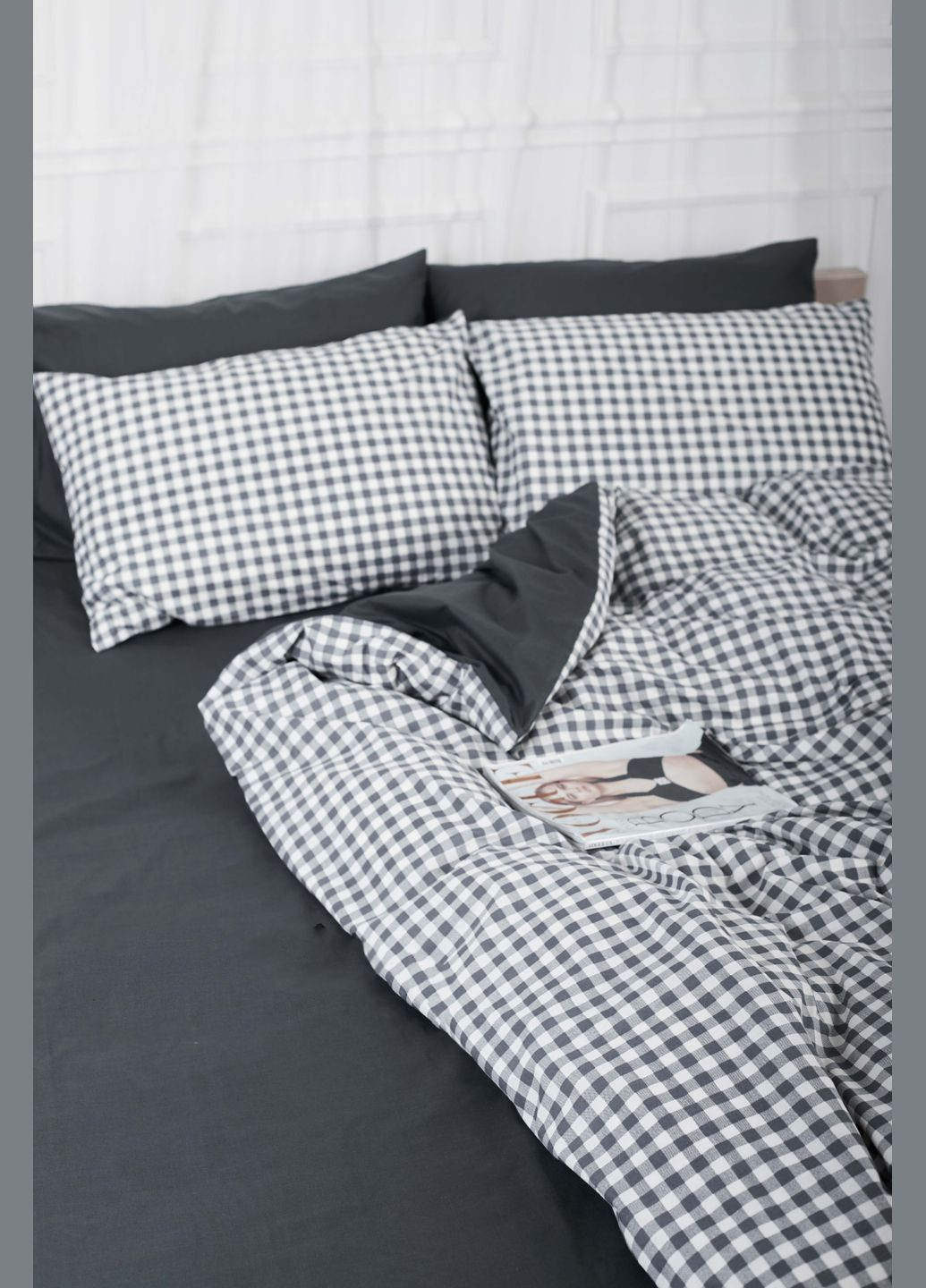 Комплект постельного белья полуторный 143х210 наволочки 2х40х60 Ranforce Elite (MS-820000015) Moon&Star Gray Square (284416126)